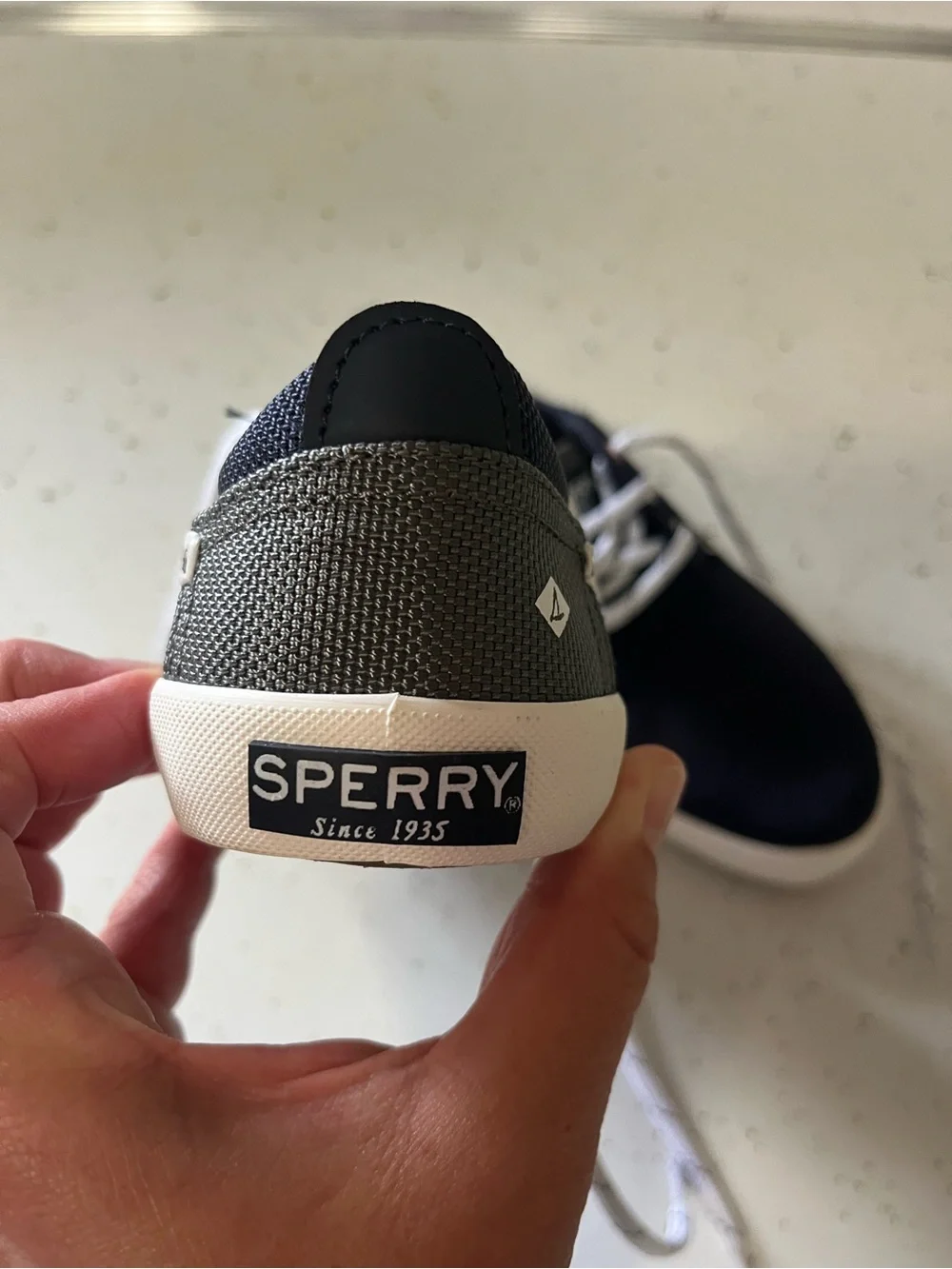 Child Sperry Navy and White Boat Shoes